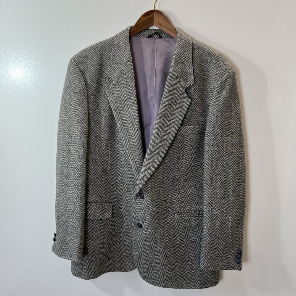 Vintage Jordache Mens Wool Herringbone Blazer Jacket 44R Dark Academic Classic